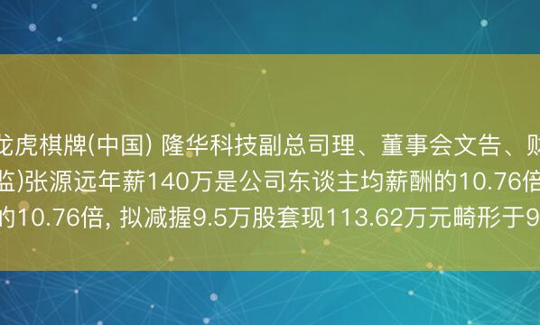 龙虎棋牌(中国) 隆华科技副总司理、董事会文告、财务认真东谈主(财务总监)张源远年薪140万是公司东谈主均薪酬的10.76倍， 拟减握9.5万股套现113.62万元畸形于9.74个月工资